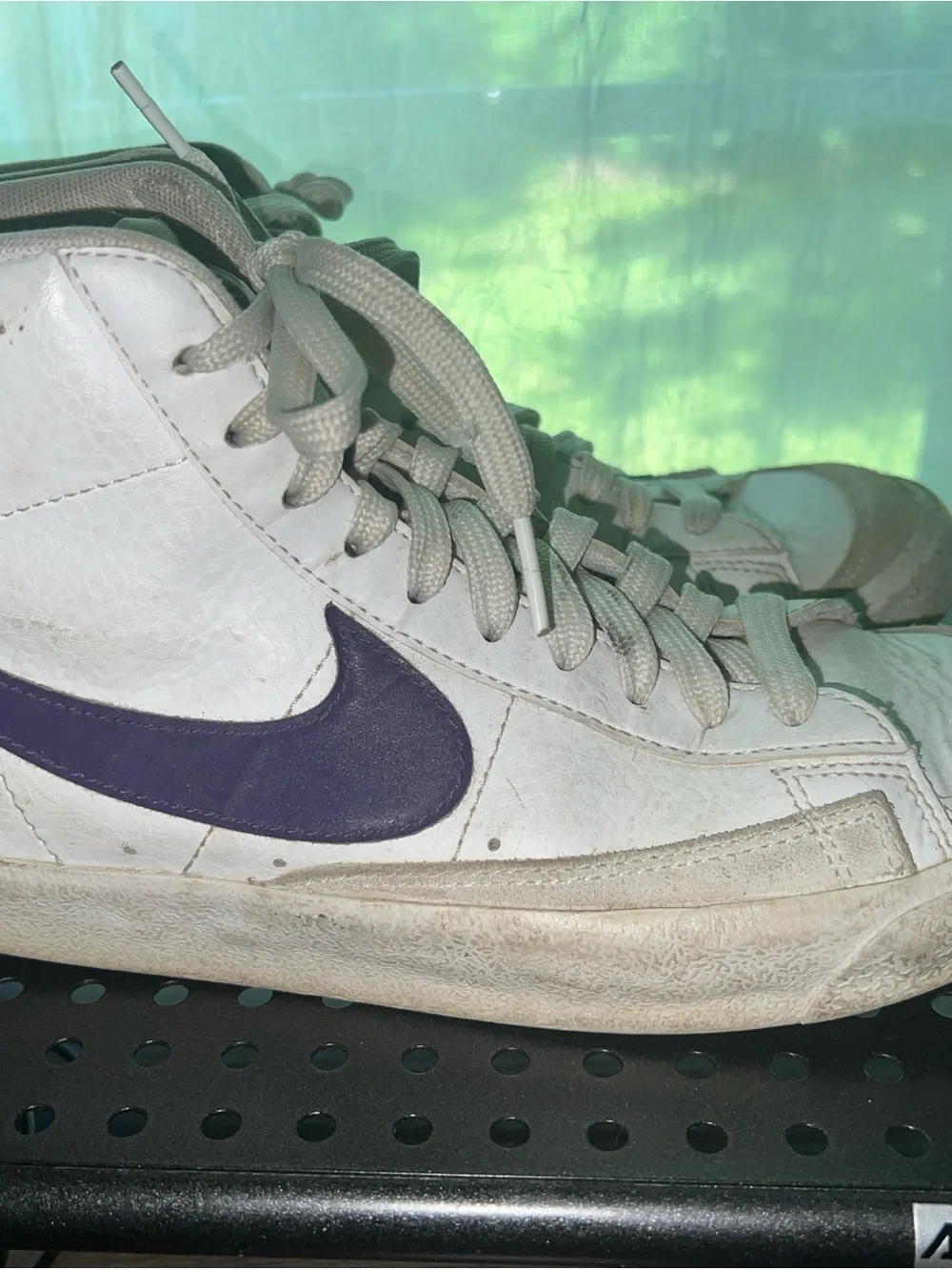 Nike Women's White High-Top Sneakers with Purple Swoosh and Pink Nike Script